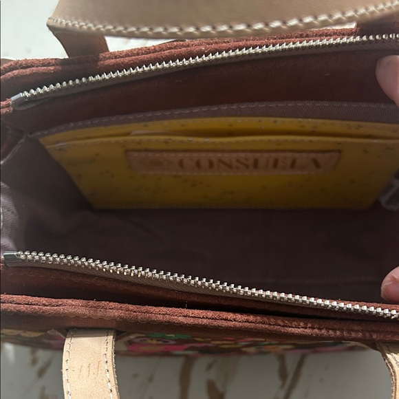 Consuela Brown Suede Floral Embroidered Crossbody with Striped Strap - Picture 3 of 7